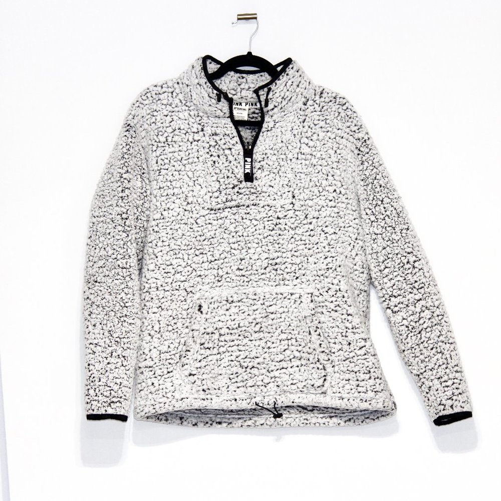 PINK Victoria's Secret Light Gray Sherpa Quarter Zip Jacket